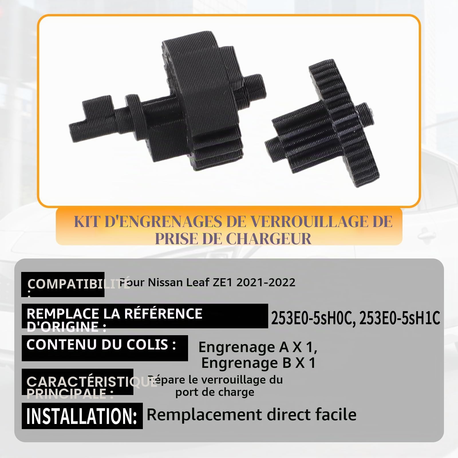 Kit d'engrenage de verrouillage de prise de chargeur pour Nissan Leaf ZE1 2021 2022, remplacement pour 253E0-5sH0C 253E0-5sH1C Verrou de port de charge fixe