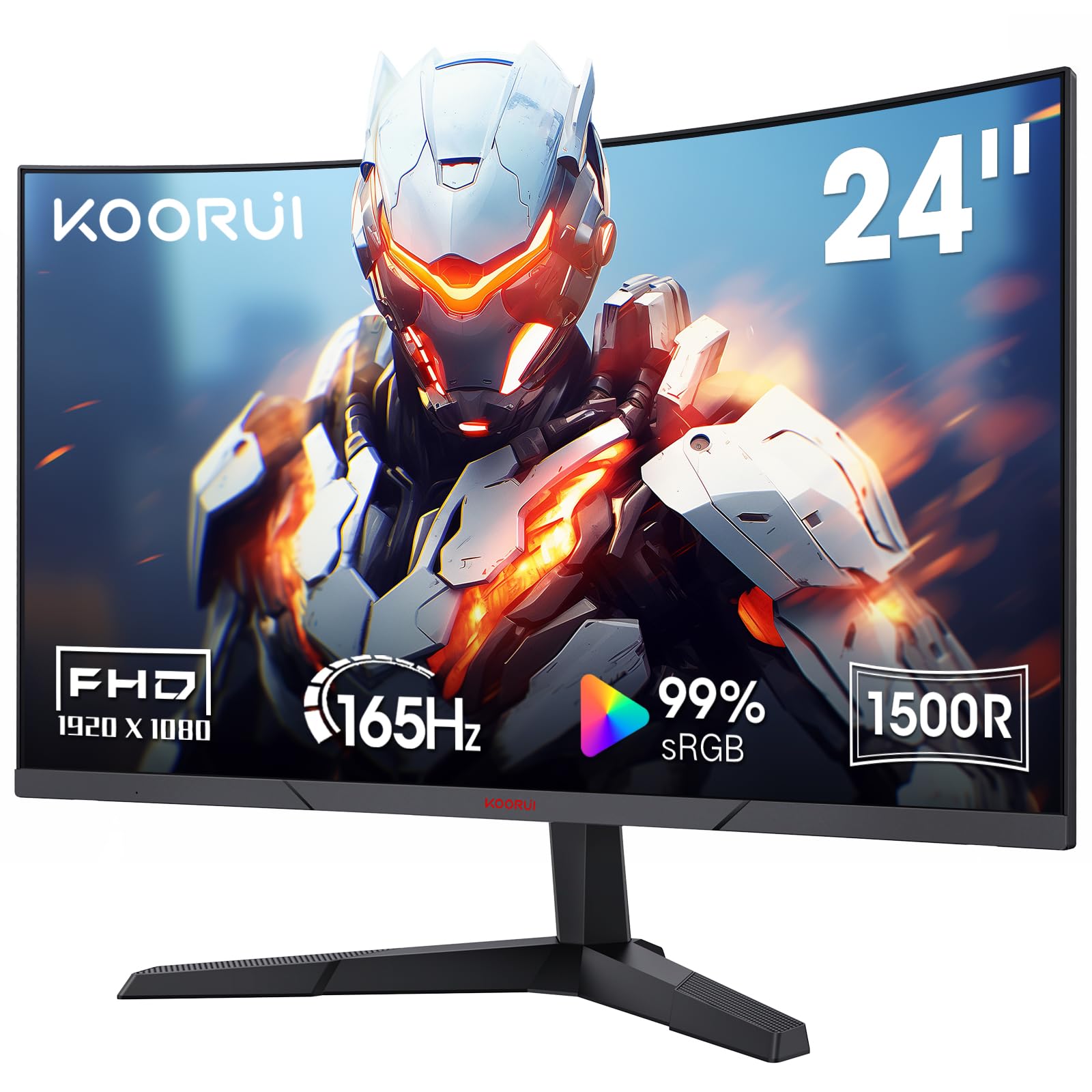 KOORUI 24E6CA Zakrzywiony monitor do gier 24 cale, FHD 1080P 180 Hz 1 ms Komputer ekranowy, 1500R HDMI 2.0x2/DP 1.2, 100x100mm VESA Monitor, czarny