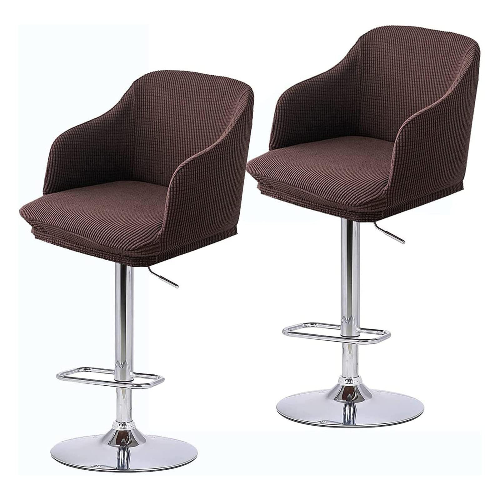 Mswborml Set of 2 Curved Back Bar Stool Slipcovers with Arms, Stretch Bar Stool Cover for Bar Height Side Chair Slipcovers, Swivel Chair Protector for Counter Kitchen Dining Room Desk,Brown