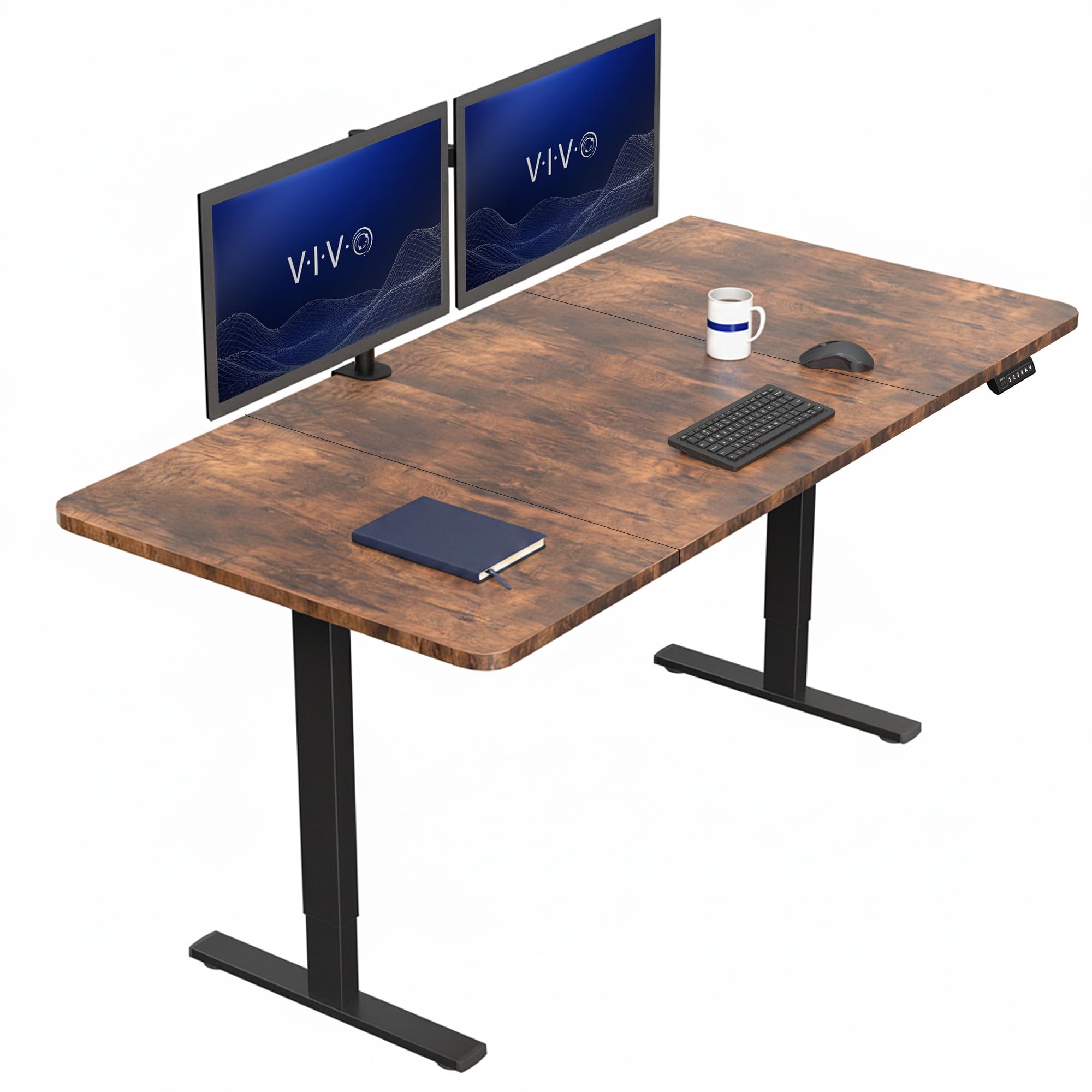 VIVO Rustic Vintage Brown 71 x 36 in Standing Desk, DESK-KIT-1B7N-36 | Electric, Holds 220 lbs, Sit Stand, Height Adjustable, Extra Deep Table Top, Memory Presets, 1B Series, Black Frame