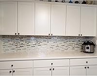 Vista 7 de Blujellyfish Azulejo metálico de vidrio blanco iridiscente espejo plateado mezclas de acero inoxidable tiras entrelazadas azulejos de pared TSTNB01