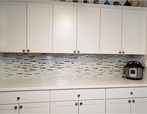 Miniatura 7 de Blujellyfish Azulejo metálico de vidrio blanco iridiscente espejo plateado mezclas de acero inoxidable tiras entrelazadas azulejos de pared TSTNB01