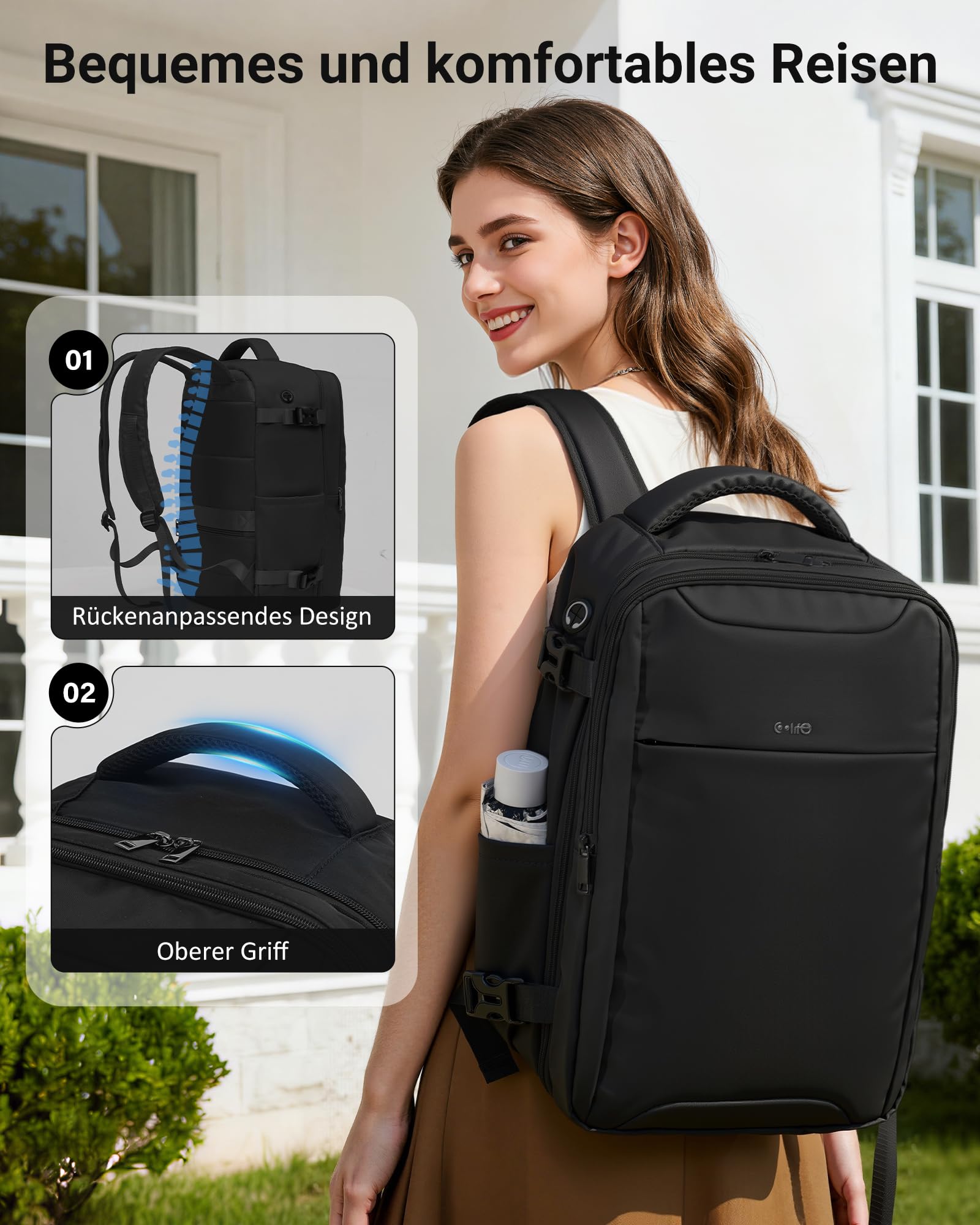 COOLIFE Mochila Viaje Cabina Avion 40x20x25, Ryanair Mochila Cabina 24L con Compartimento para Portátil de 15.6 Inch, Equipaje de Mano para Viajes de Negocios y Escapadas Cortas, Hombre/Mujer (Negro)