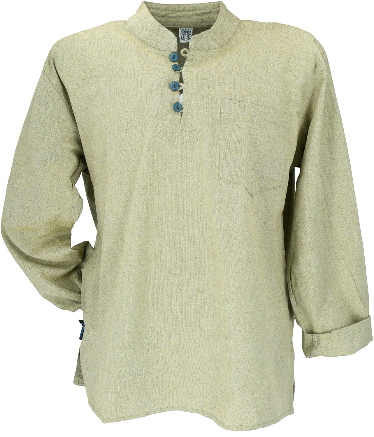 GURU SHOP Nepal Ethno Yogahemd mit Kokosknöpfen, Kurta-Hemd, Freizeithemd mit Stehkragen, Herren