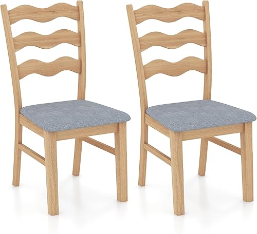 GOFLAME Juego de 2 sillas de comedor, sillas de cocina tapizadas de tela con asiento acolchado, respaldo de ondas huecas, marco de madera de goma,