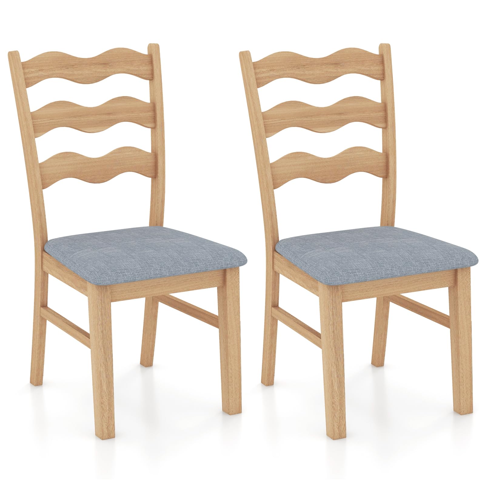 COSTWAY eetkamerstoelen 2-delige set, houten keukenstoel, eettafel stoelen met gestoffeerde zitting, gestoffeerde houten stoelen, tot 150kg belastbaar, stoelen voor eetkamer, keuken, woonkamer, modern