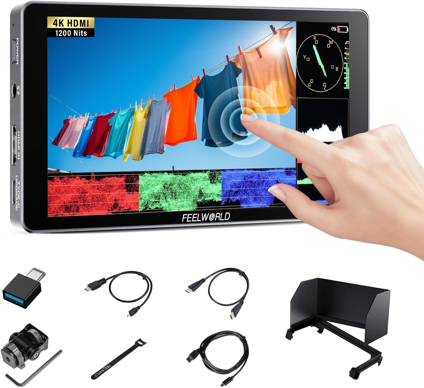 FEELWORLD P6XL Camera Field Touchscreen Monitor 6 Inch 1200 Nit Bright Built-in Battery with Aluminium Housing 1920x1080 IPS 3D LUT HDR Waveform DSLR Camera for Sony Canon Nikon Fuji Photography