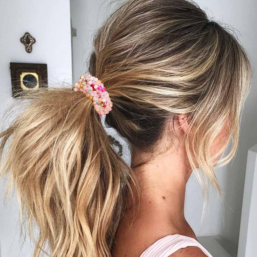 Reaky Rhinestone Hair Ties Fancy Ponytail Holders Beaded Hair Scrunchies Decorative Hair Accessories for Women - Image 3