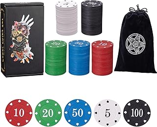 100PCS Pokerchips,Pokerkoffer Schwarze Samttasche,Pokerset,5 farbige Zählzähler.