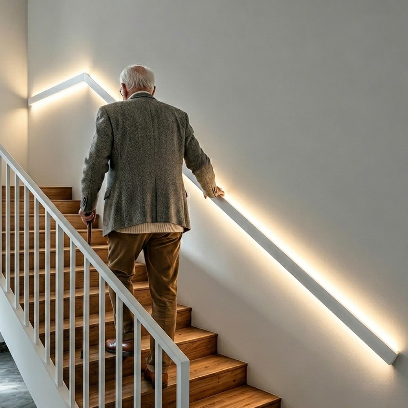Indoor Stair Handrail with LED Lighting, Motion Sensor Illuminated Banister Handrail, Aluminum Alloy Support Stair Railing for Seniors & Kids(Right White,600cm/19.7ft)
