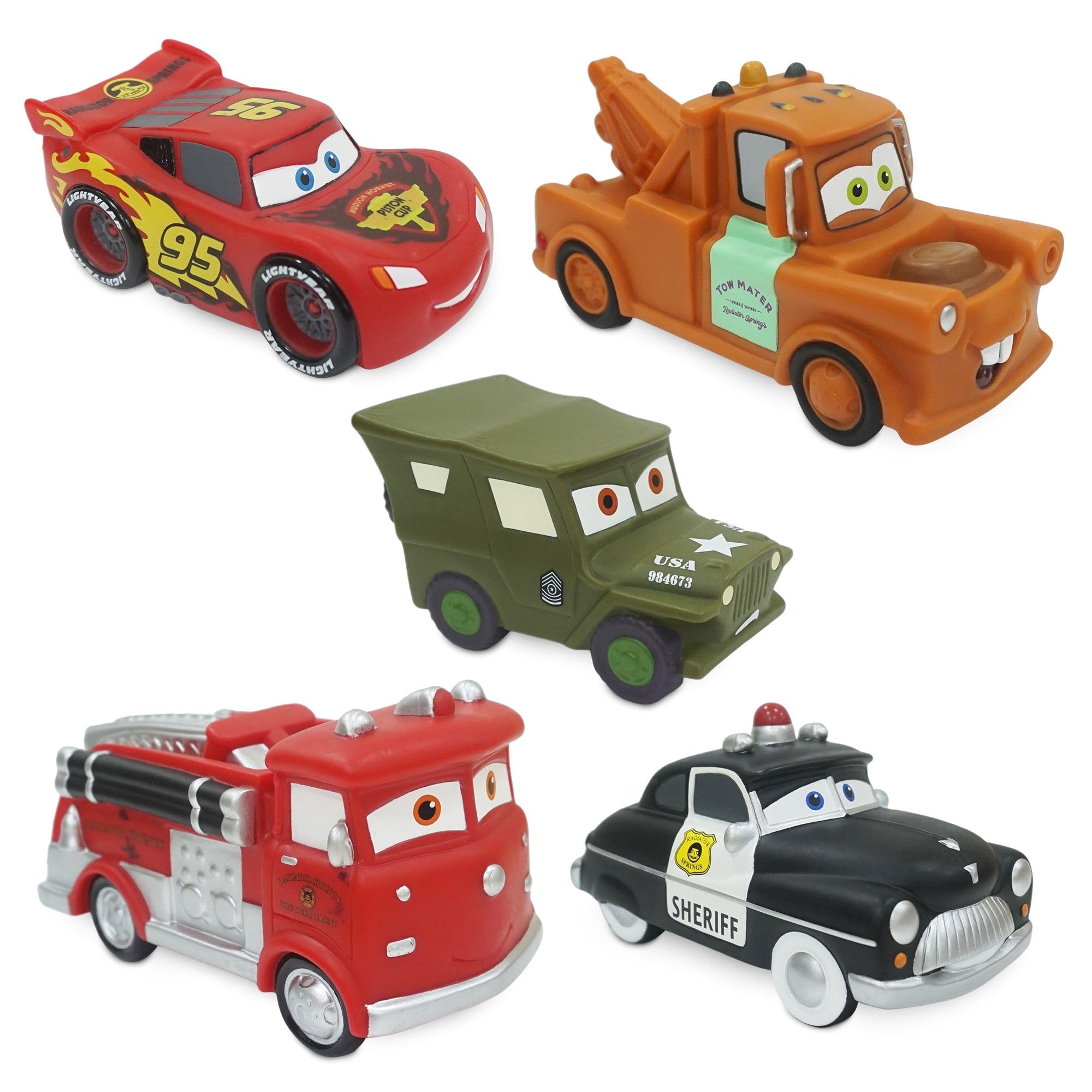 Disney Store Set di Giochi Ufficiale di Disney Pixar Cars per il Bagnetto, 5 Pezzi, con Saetta McQueen, Cricchetto, Red, Sceriffo e Sergente, Plastica, per Bimbi dai 6 Mesi in Su