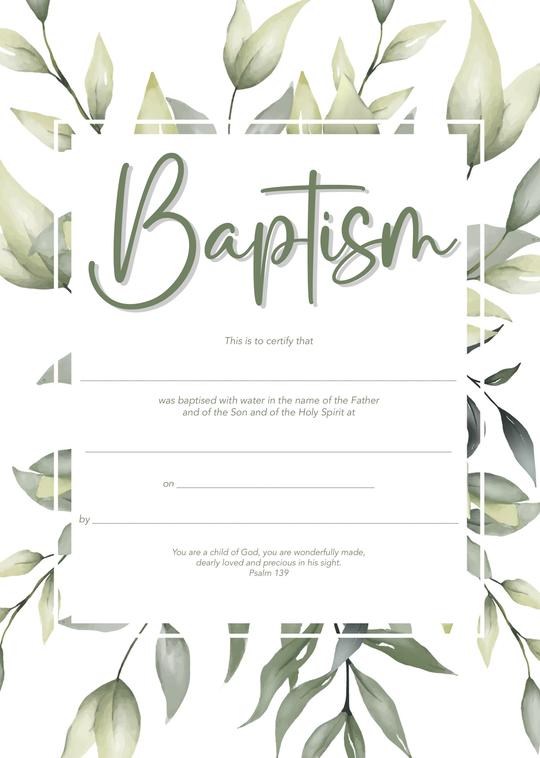 Baptism Certificate - Branches (Adult)