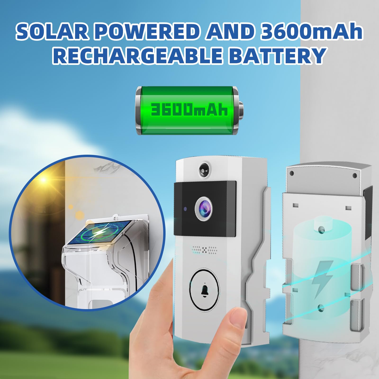 OBEST Timbre de puerta con cámara, inalámbrico, timbre con cámara, ultra largo, en espera, puede con aplicación y energía solar recargable, impermeable y persiana, se adapta a todo tipo de condiciones