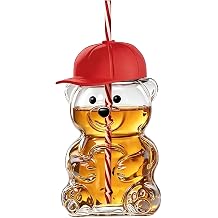 New Cute Bear Glass Cup with Straw & Lid for Iced Coffee, 20oz High Borosilicate Glass Water Bottle for Cold Hot Drinks,Cute Glass Cup Aesthetic Coffee Cup for Bubble Tea, And Cocktails,Red