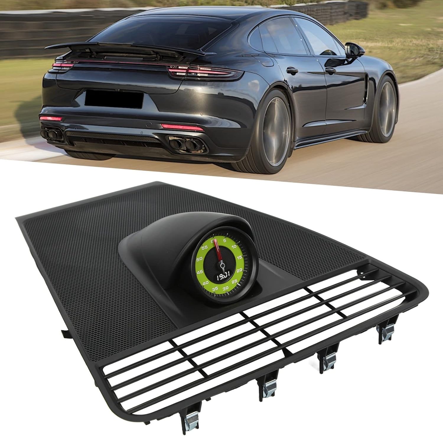 Dash Clock Trim Stopwatch 971 858 122 A, Black ABS Replacement Fit for 2017 2020 (green stopwatch)