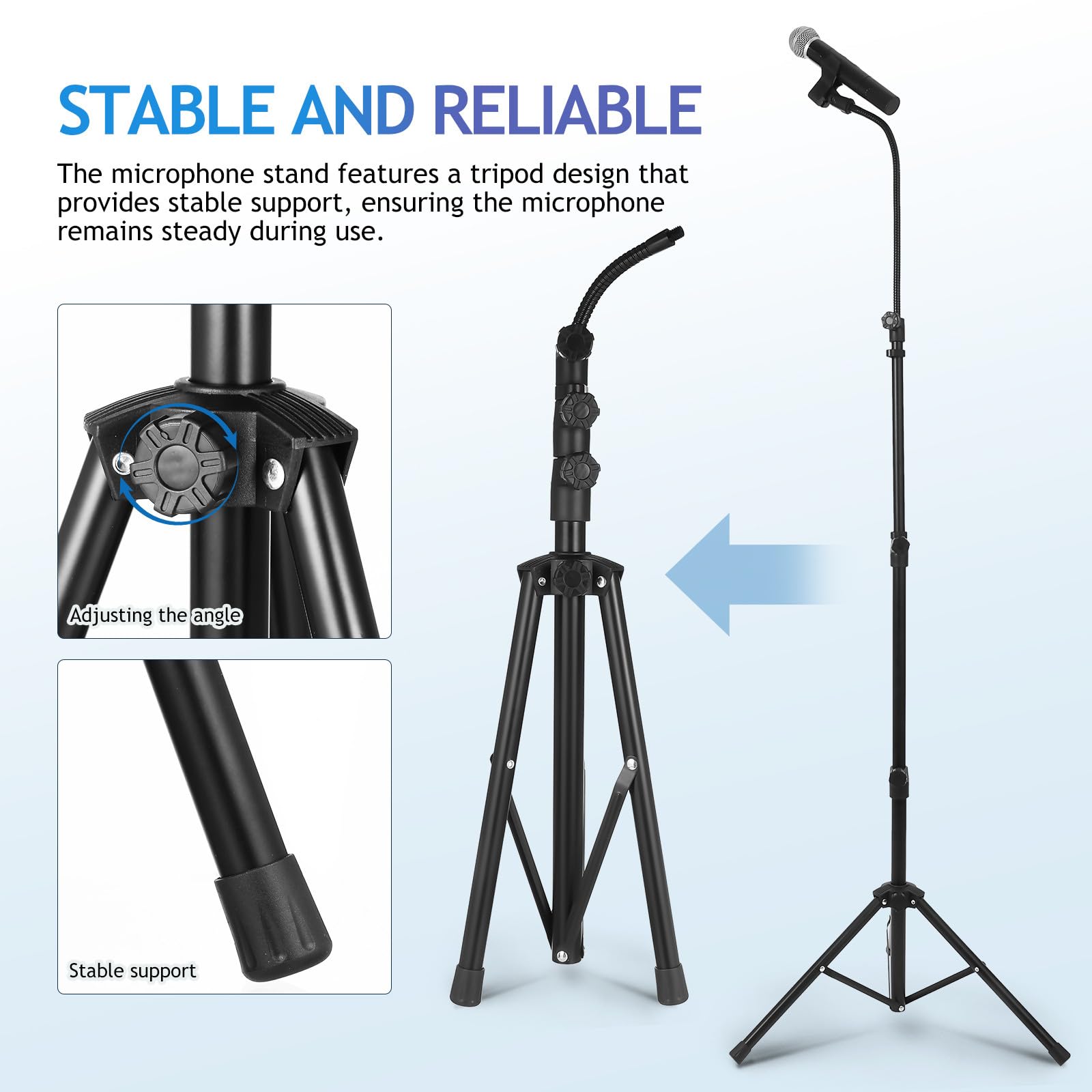 Zerodeko Soporte de Micrófono de Pie Trípode Ajustable Soporte Metálico Resistente Bolsa Portátil para Micrófonos de Suelo Adecuado para Grabación y Transmisión