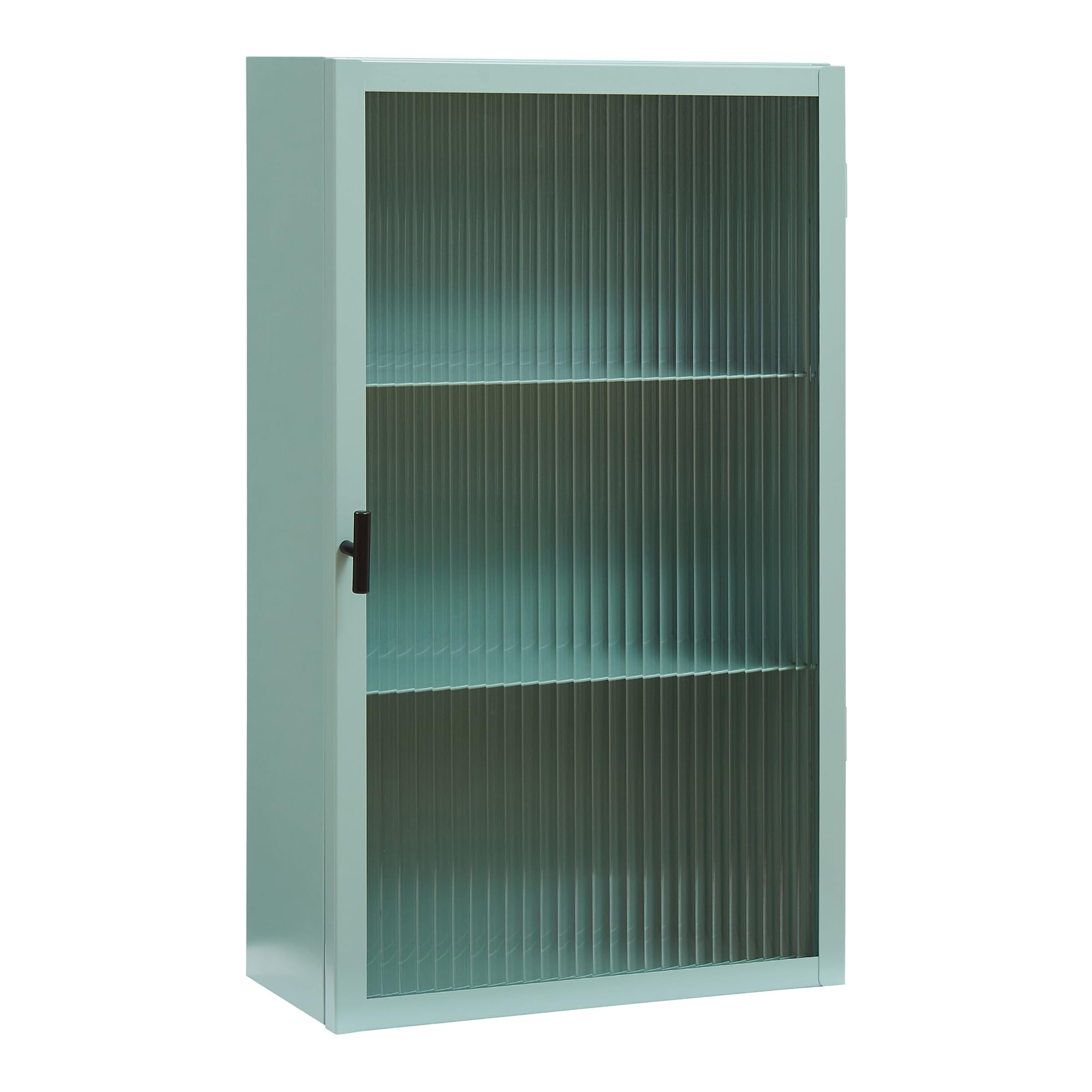 [en.casa] Armario de Pared Zundert Mueble Baño con 1 Puerta de Vidrio Acanalado Mueble Auxiliar de Cocina con 3 Compartimentos Cerrados Acero 60 x 35 x15 cm - Verde Menta