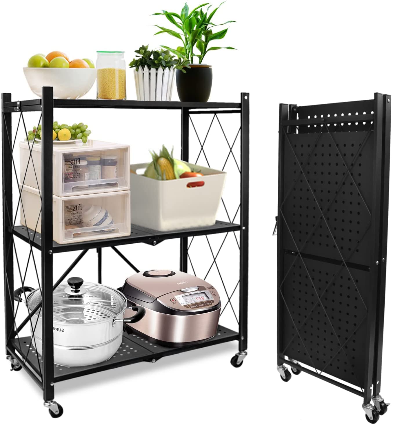 Rhyhorn Folding Kitchen Cart on Wheels for Chefs Outdoor Coffee Wine