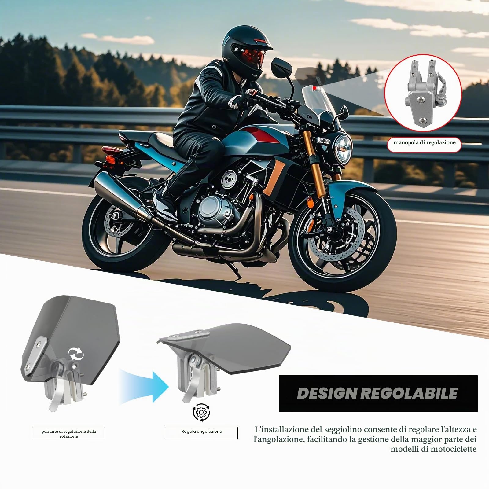 DREAMIZER Parabrezza Universale per Moto, Deflettore Antivento Regolabile con Clip per Estensione Parabrezza Spoiler Deflettore Antivento Compatibile con Honda Kawasaki Yamaha Suzuki Triumph