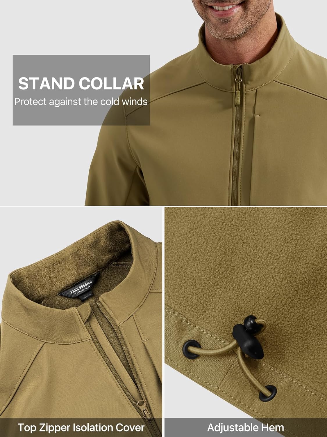 FREE SOLDIER Men's Waterproof Softshell Jacket Lightweight Fleece Lined Jacket Outdoor Hiking Windbreaker - Image 5