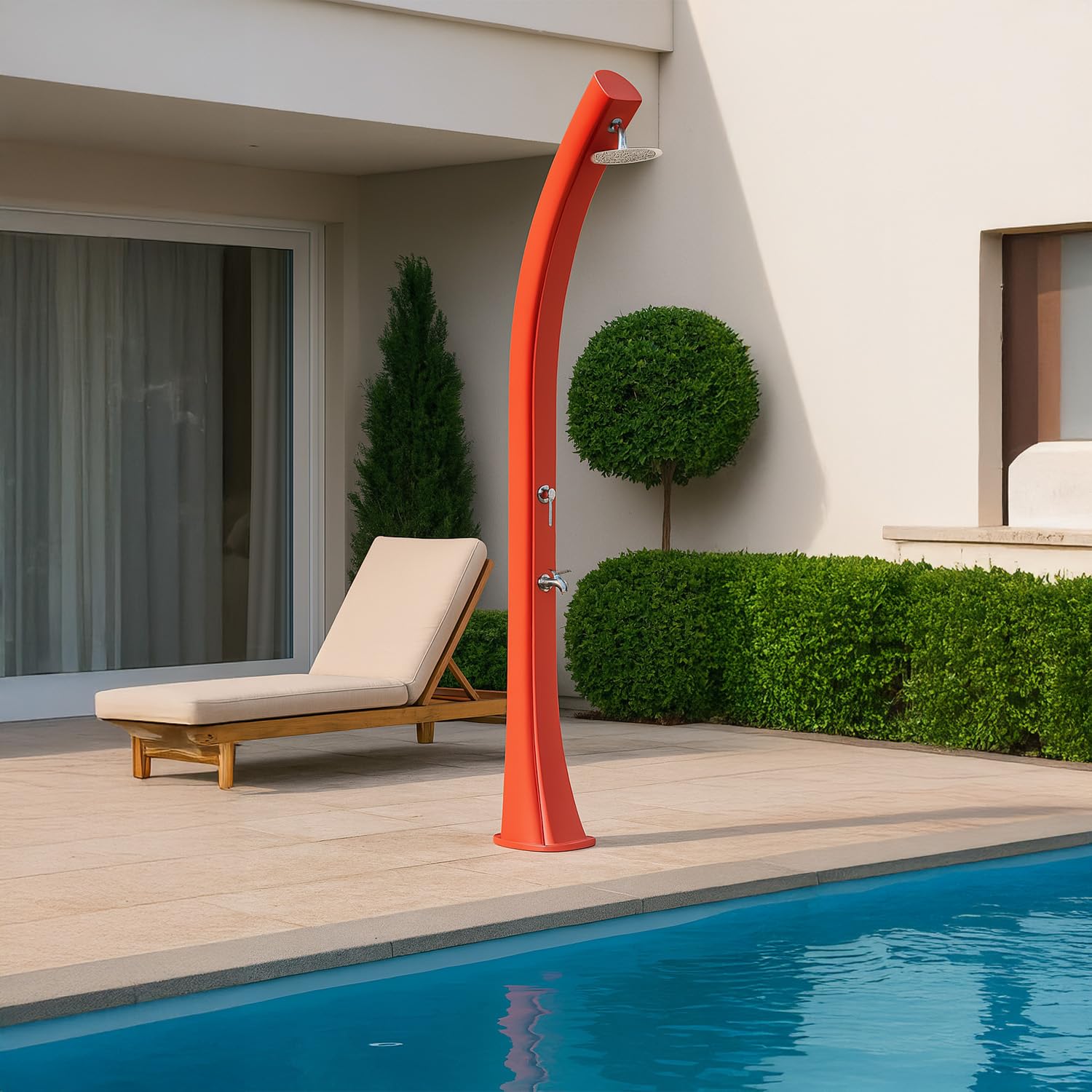 Starmatrix Doccia Solare Rossa in Polietilene HD Alta 226 cm Capacita 40 Litri Soffione Circolare di 1524 cm con Lavapiedi Modello Rio XXL Red