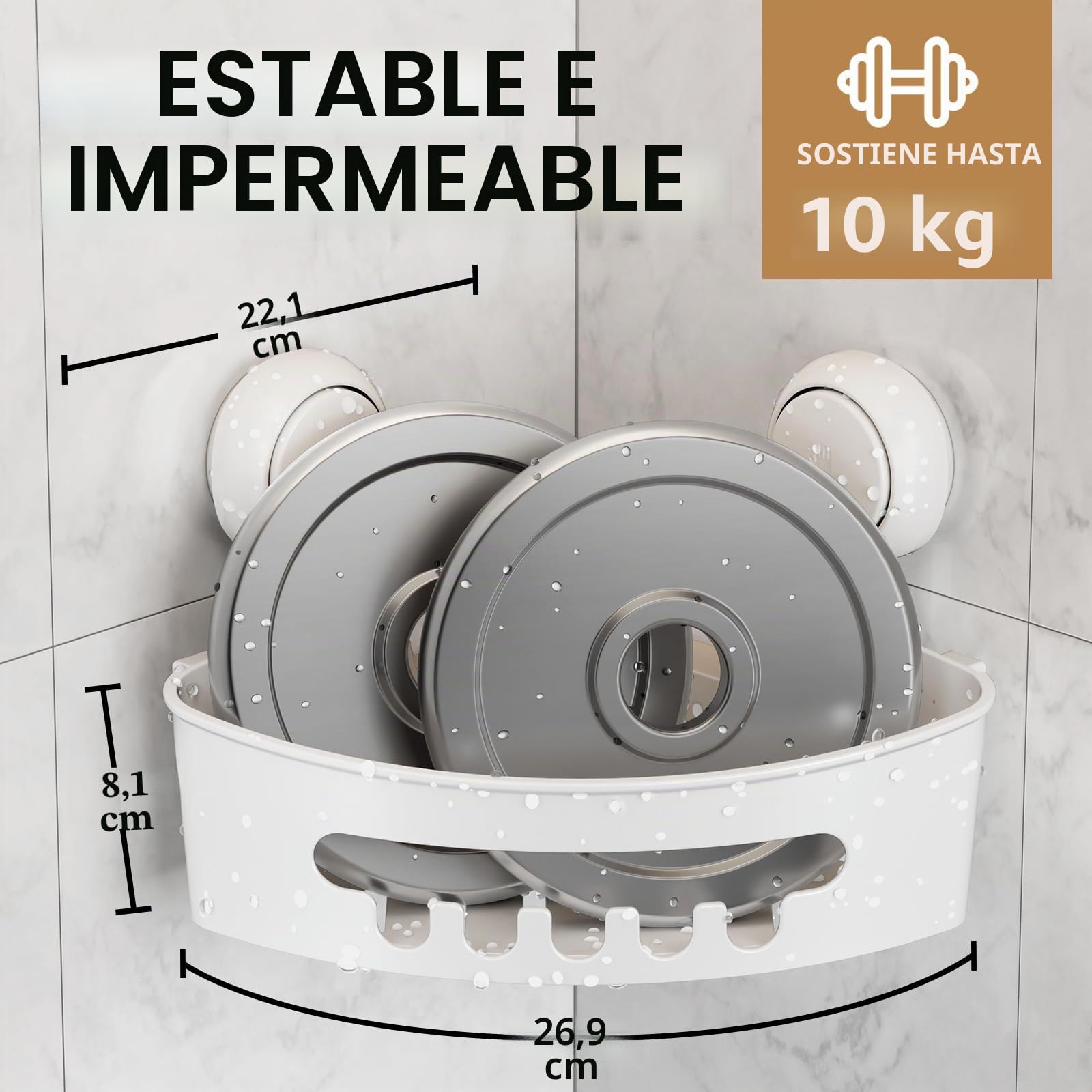 LEVERLOC Ventosas de Vacío Estantería de Ducha sin Taladrar Estantería de Esquina para Baño y Cocina Extraíble MAX Hold 10KG Estanteria Baño Ducha Rinconera Impermeable Estante Ducha, 2 Unidades
