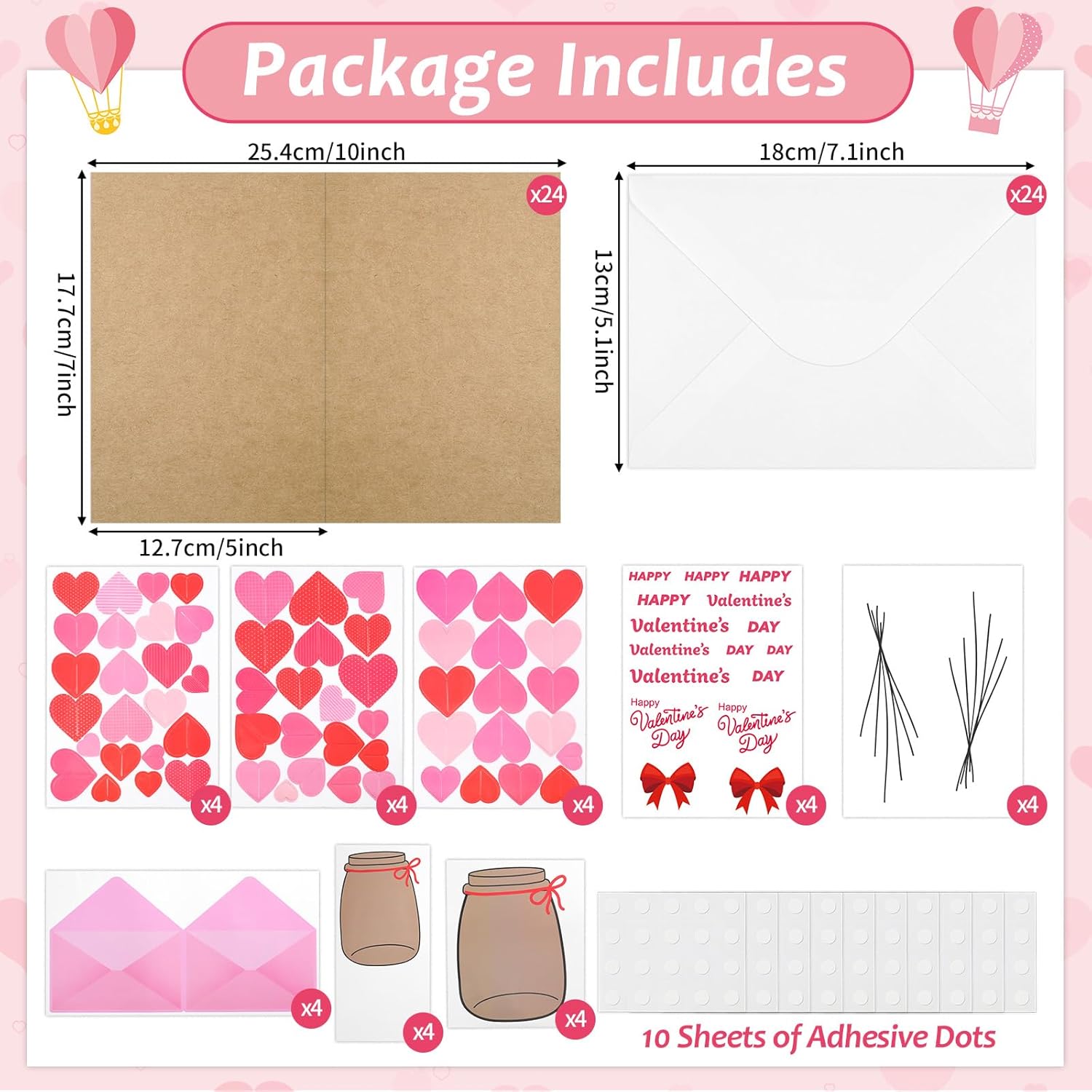 ojustbeok 24 Sets Valentine's Day DIY Card Making Kit 3D Heart Candy Jar Greeting Cards with Envelope Stickers Valentines DIY Card Crafts for Gifts Exchange Valentine Party Favors