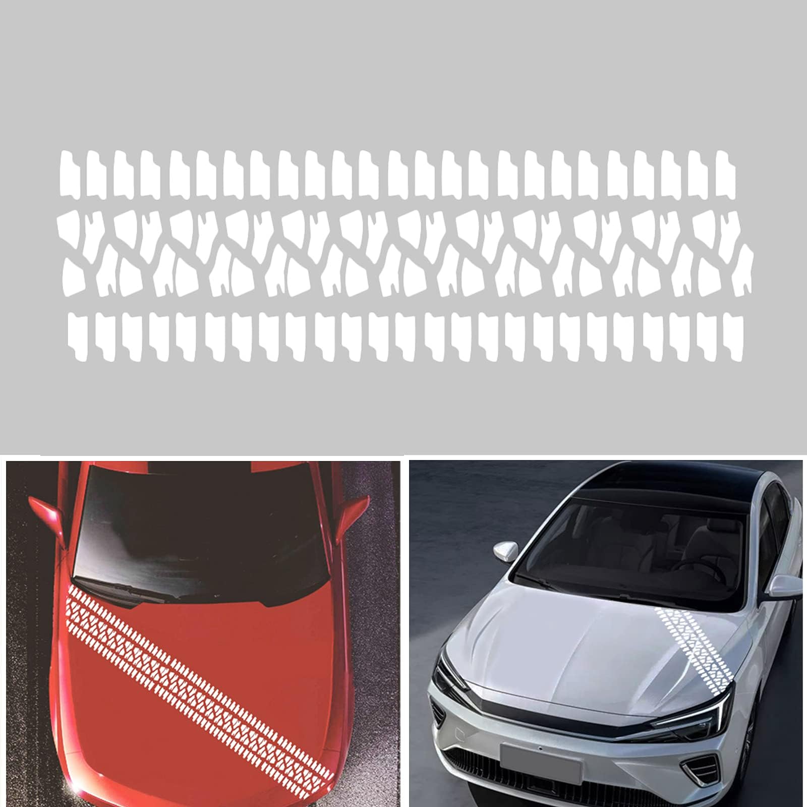 Tire Stripe Graphics Car Hood Stripe Sticker Auto Racing Sport Body Side Stripe Decal Vinyl Modified Stripe Car Truck Exterior Decoration 25.59'' x 7.87'', White