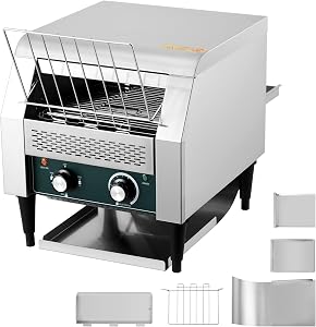 Commercial Conveyor Toaster, 150 Slices/h, 1300w 110v, 7 Temperature Settings, Timer Included, Perfect for Bun, Bagel, Bread, Commercial Toasters