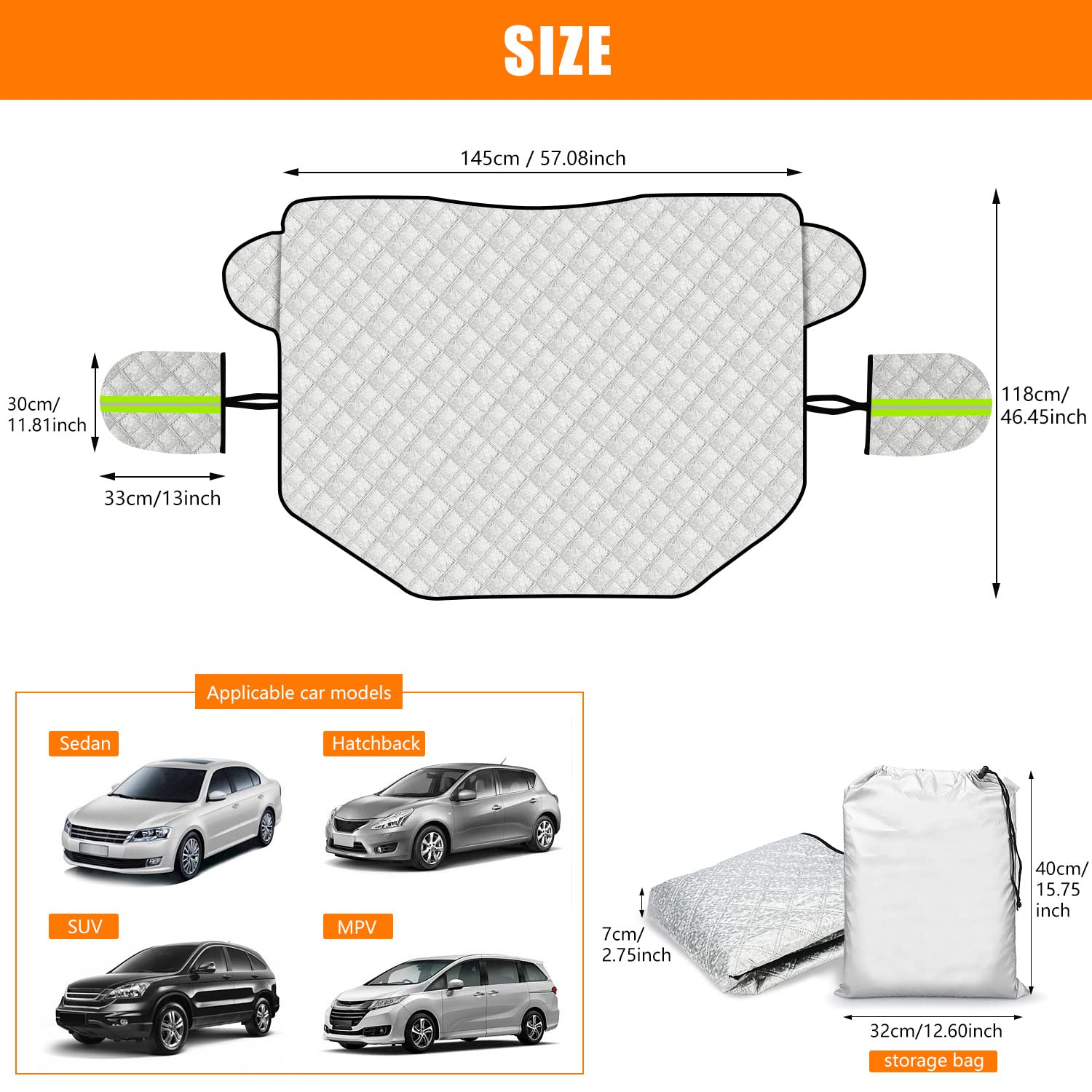 Housse De Pare-brise Housse De Pare-brise De Voiture Fixation Magnétique Housse De Voiture Amovible Pliable Pour La Neige, La Glace, Le Gel, La Poussière, Le Soleil