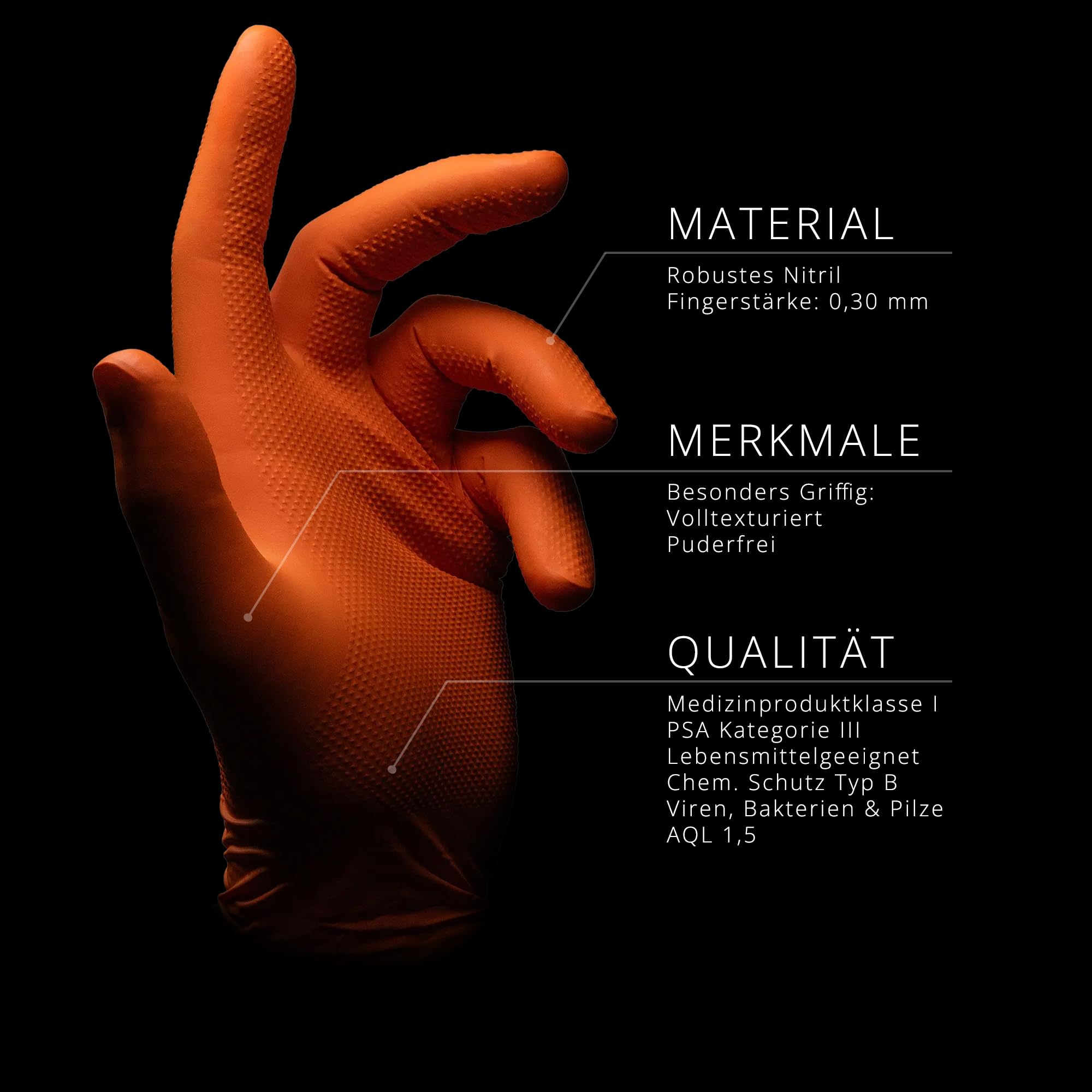 AMPri High Grip Einmalhandschuh aus Nitril, 10 Box a 50 Stk, Größe S, orange, SolidSafety: extra griffiger und chemikalienbeständiger Arbeitsschutzhandschuh in den Größen S, M, L, XL, XXL