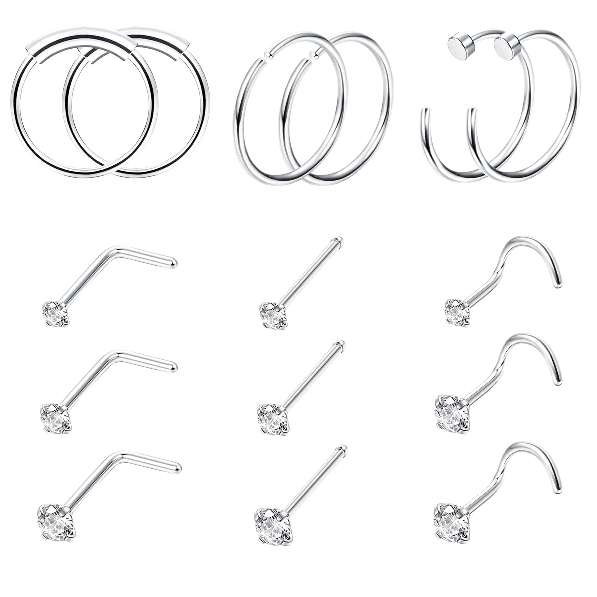 FINREZIOSurgical Steel Nose Ring Studs Gold Nose Studs Hoop Nose Ring for Women Hypoallergenic 18G 20G 22G Noses Rings Stud Nose Piercing Jewelry