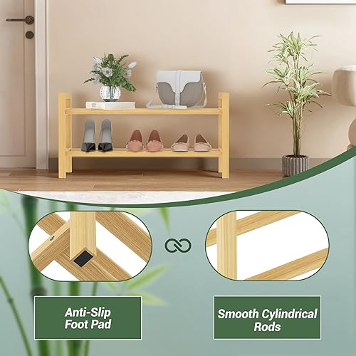 Miniatura 6 de Haddockway Zapatero de bambú para armario, organizador de zapatos independiente con varillas redondas suaves y asas prácticas, estante apilable de