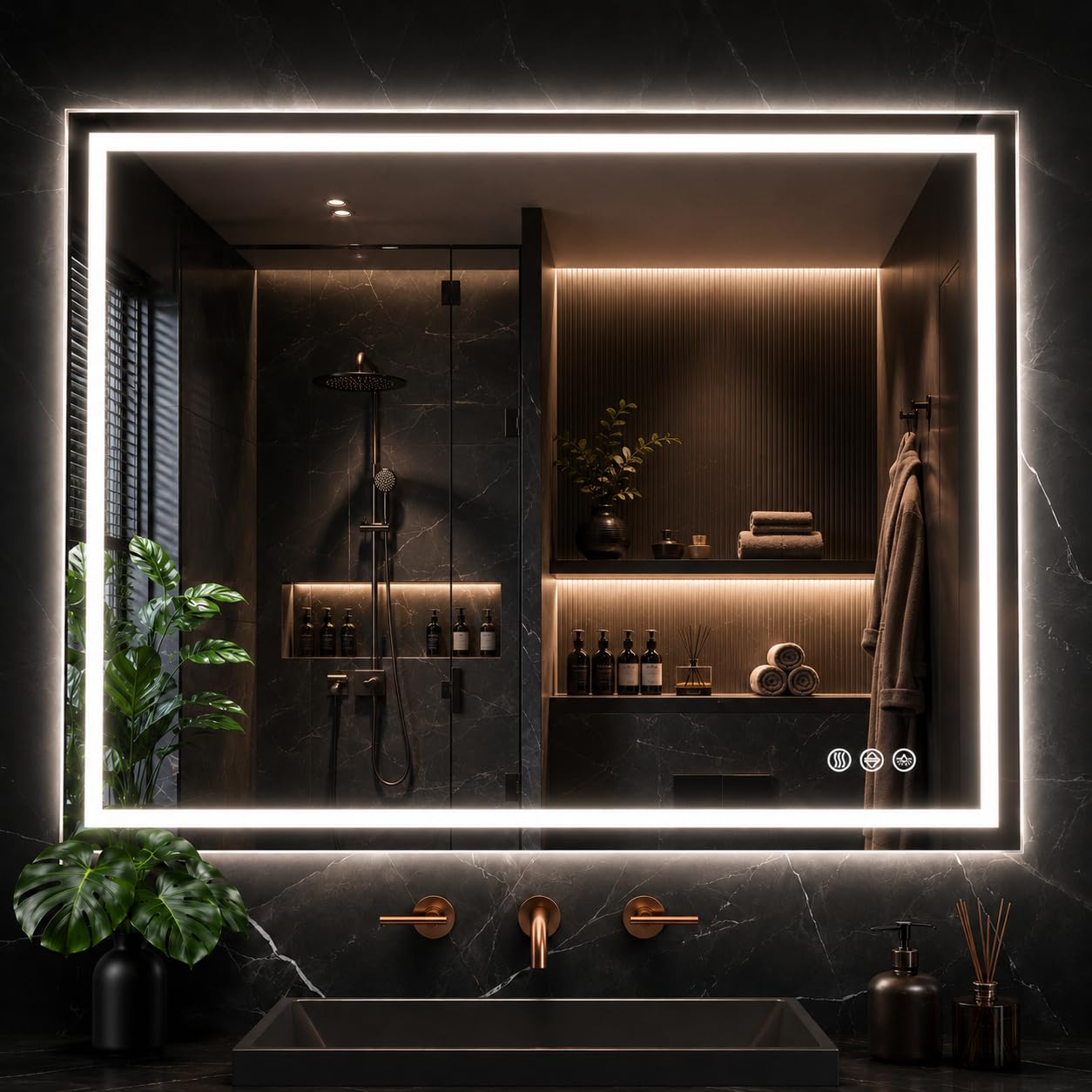 Miroir de salle de bain LED 11 couleurs en verre haut de gamme