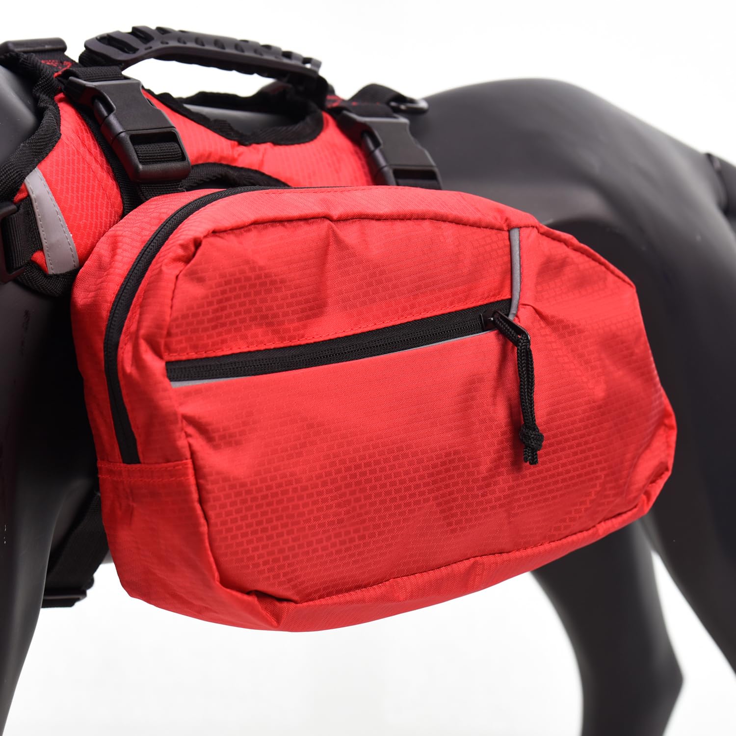 Mochila 2 en 1 para Perros Medianos y Grandes, Impermeable y Ajustable, Arnés con Bolsa Desmontable, Ideal para Senderismo y Viajes (M, Rojo)