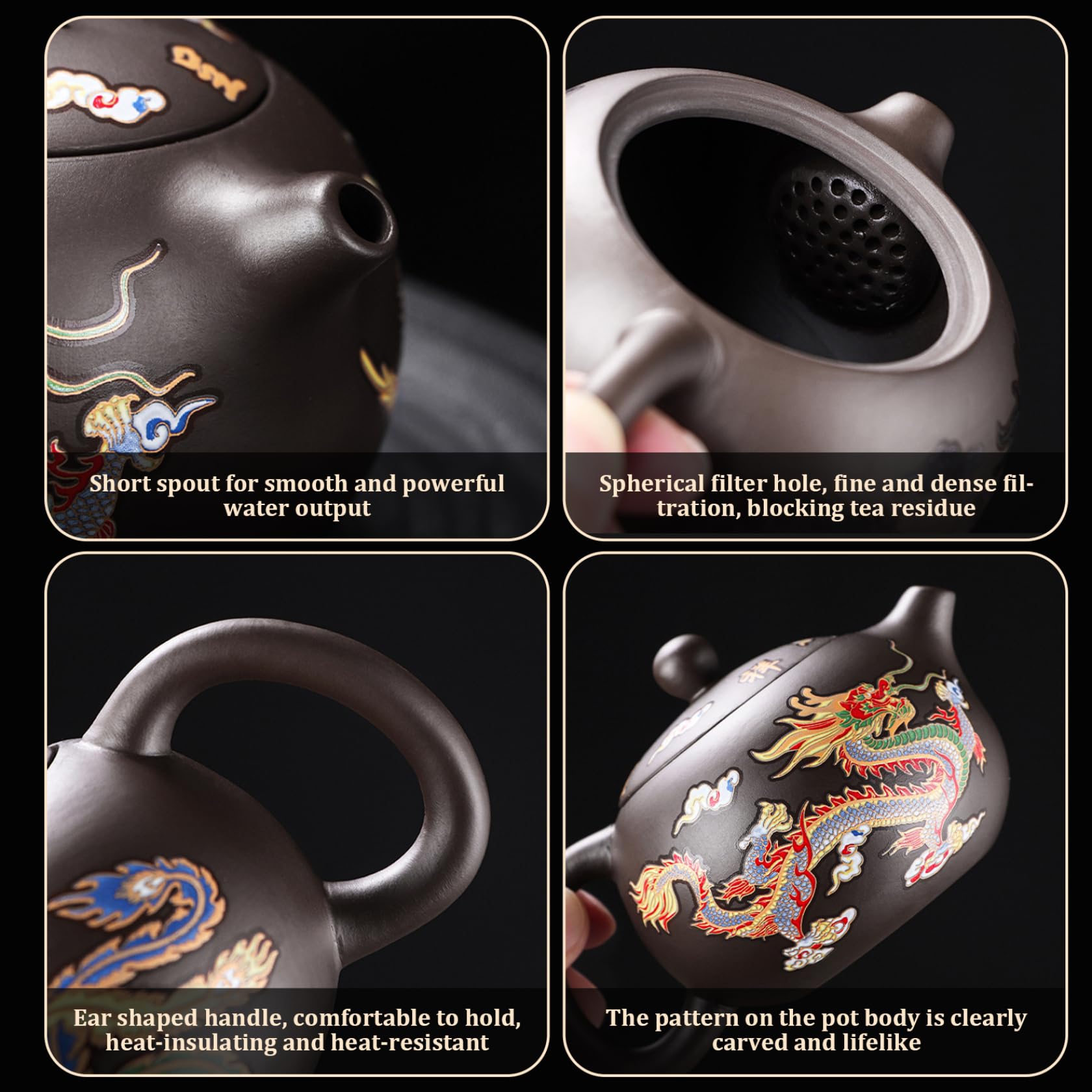 Keramik -Teekanne Drache und Phoenix Chinesische Teekannenfarbe Kung Fu Tea Pot mit Griff und Infuser 250 ml breiter Mund Mund Traditioneller Keramik -Tee -Tee -Geschenk, Schaumstoffverpackung