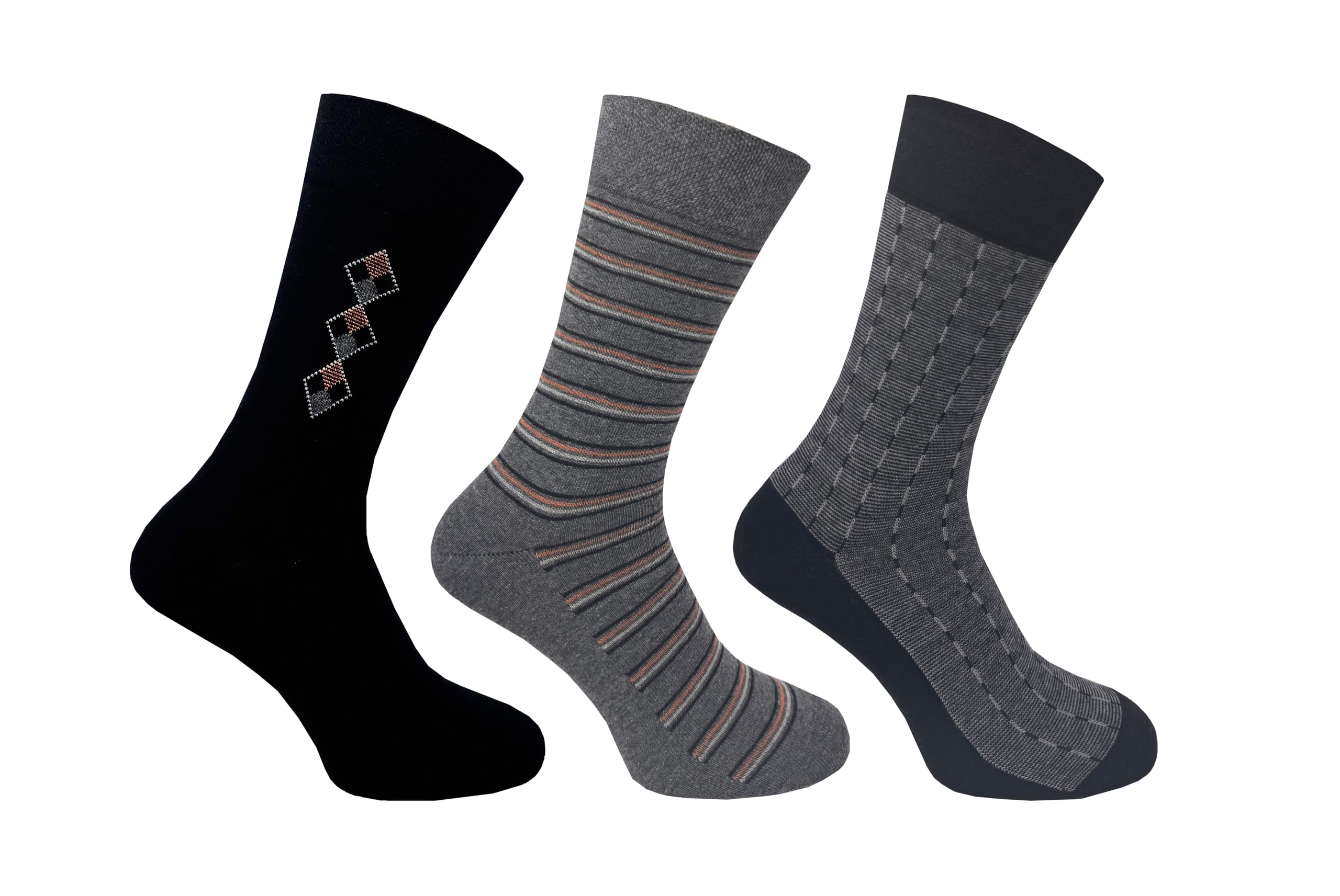 Flexitop Men's Mixed Design Socks | 3 Pairs | U.K. Size 6-11 | Men's design socks, soft hold, comfort Men's socks, soft grip (UK, Numeric, 6, 11, Regular, Regular, Black & Grey Argyle)