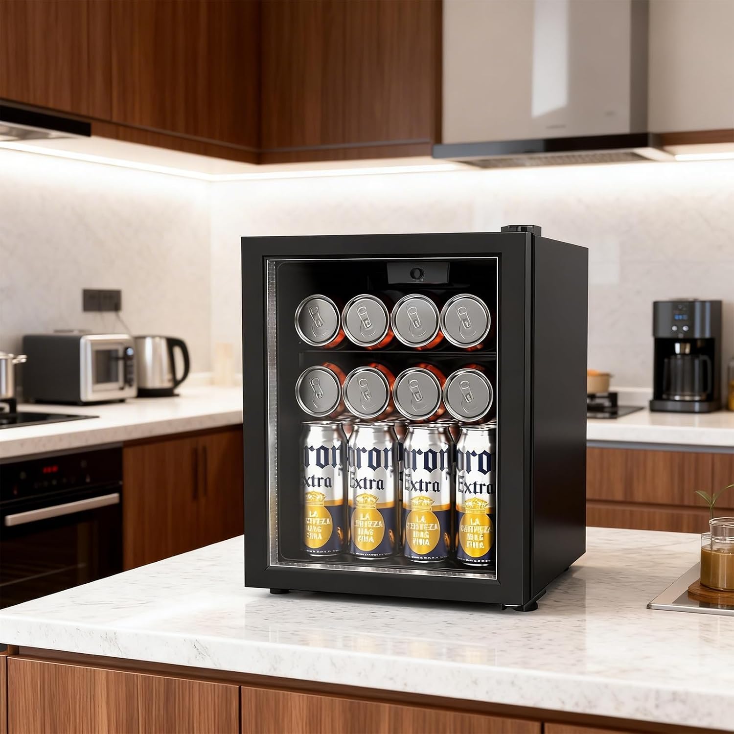 Bonnlo 28 Cans/1 Cu.Ft Beverage Refrigerator Cooler with Glass Door, Quiet Mini Drink Fridge with Adjustable Shelf & Feet, Small Wine Cooler for Bedroom, Bar & Office, 43-64°F, 115V