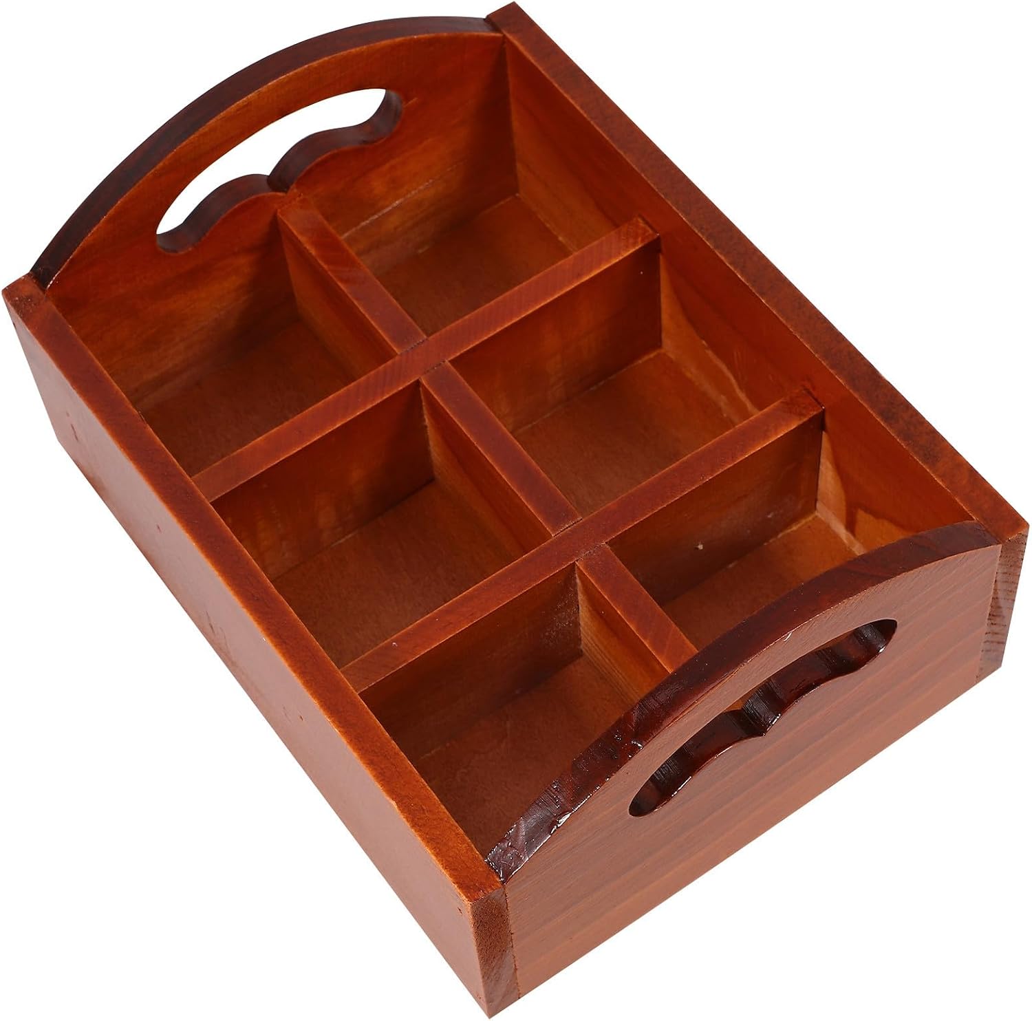 NUOBESTY Wooden Desktop Compartment Box with Handle, 6 Compartments Brown