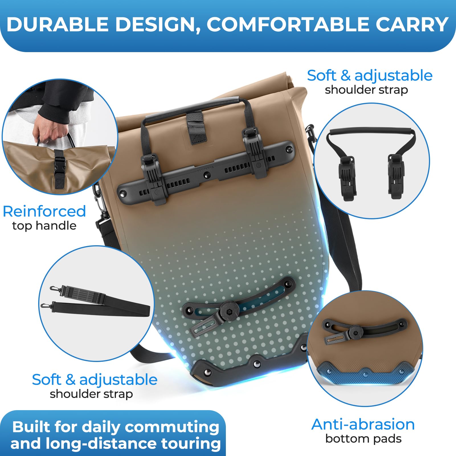 ROCKBROS Borsa da Portapacchi per Bici, Impermeabile e Riflettente 20L, Set 2 Pezzi con Maniglia e Tracolla, Borsa Posteriore per Ciclismo, Cicloturismo, Bikepacking