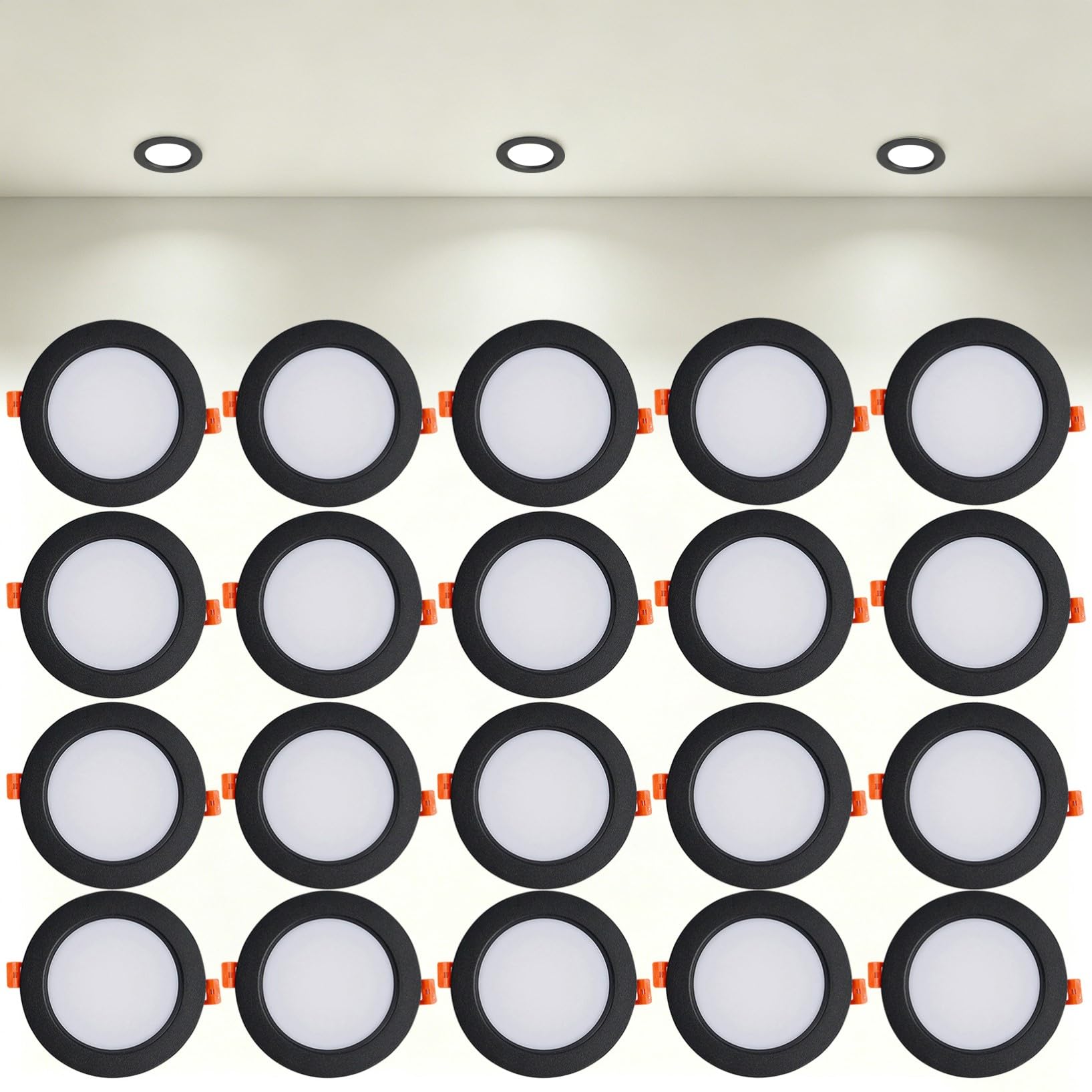 VOGHMOLD 12W Ultra Slim LED Downlight Recessed Ceiling Light 4 inch, 4000K Spot Lights Black Aluminum Trim, Cut Φ110-130mm, AC110-240V Panel Lighting for Office Hallway Closet, 20 Pack