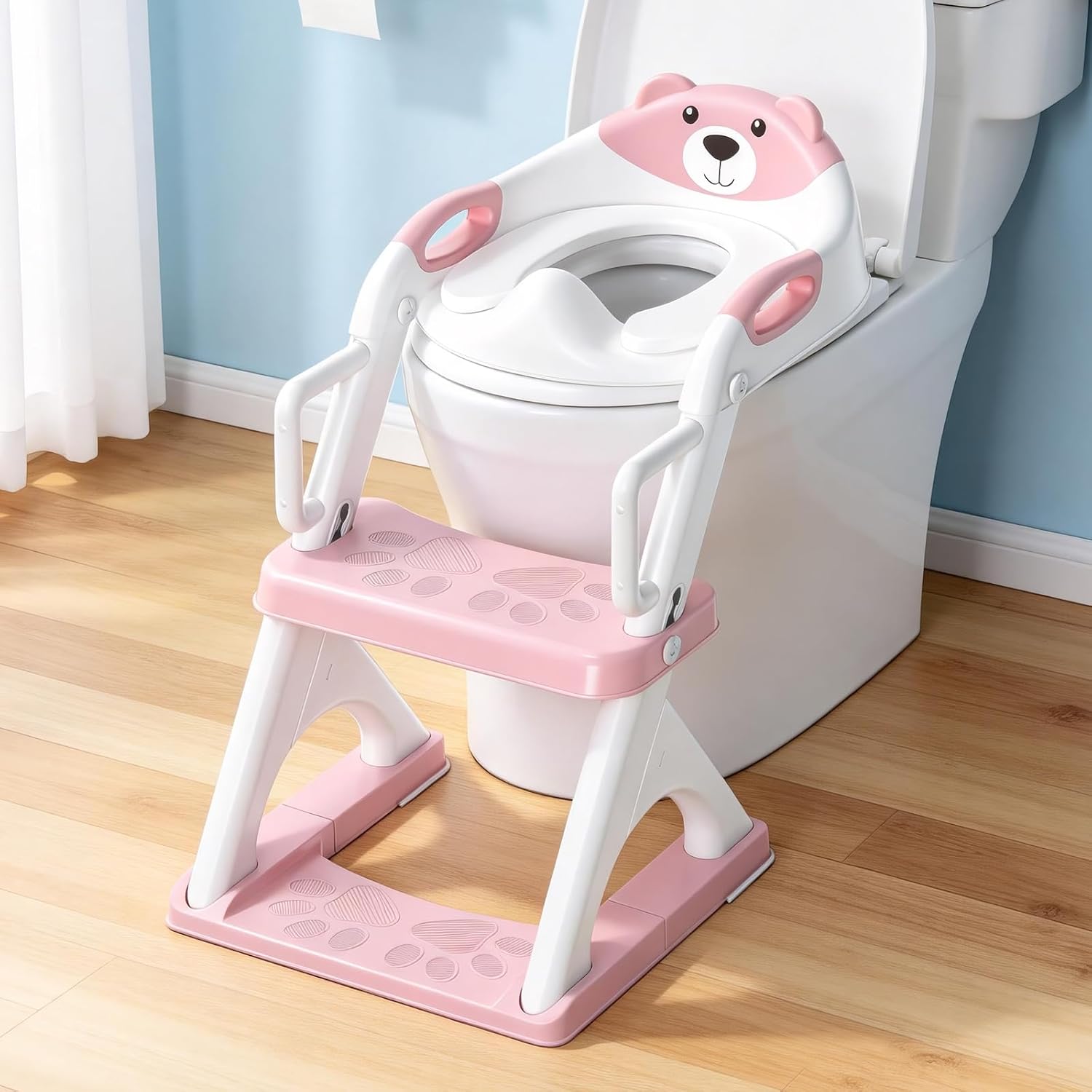 Potty Training Seat, SKYROKU Upgrade Toddler Toilet Seat for Kids Boys Girls,2 in 1 Potty Training Toilet,Splash Guard Anti-Slip Pad Step Stool,New Sector-Shape Stabilized (8899Pro-Pink, Classic)