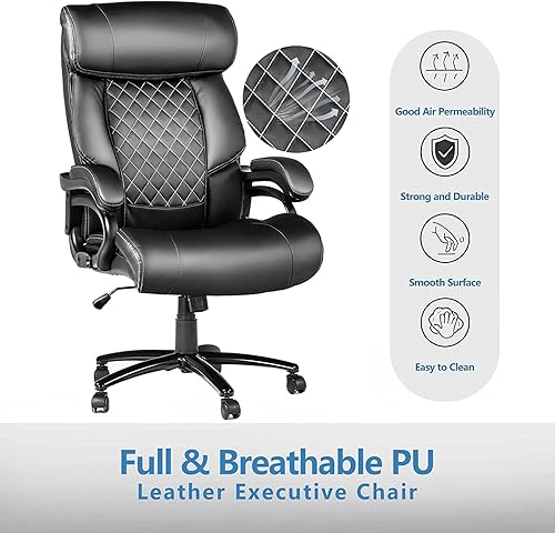 Miniatura 6 de Silla de oficina grande y alta silla de escritorio para computadora con respaldo alto silla de escritorio de oficina en casa de piel sintética para