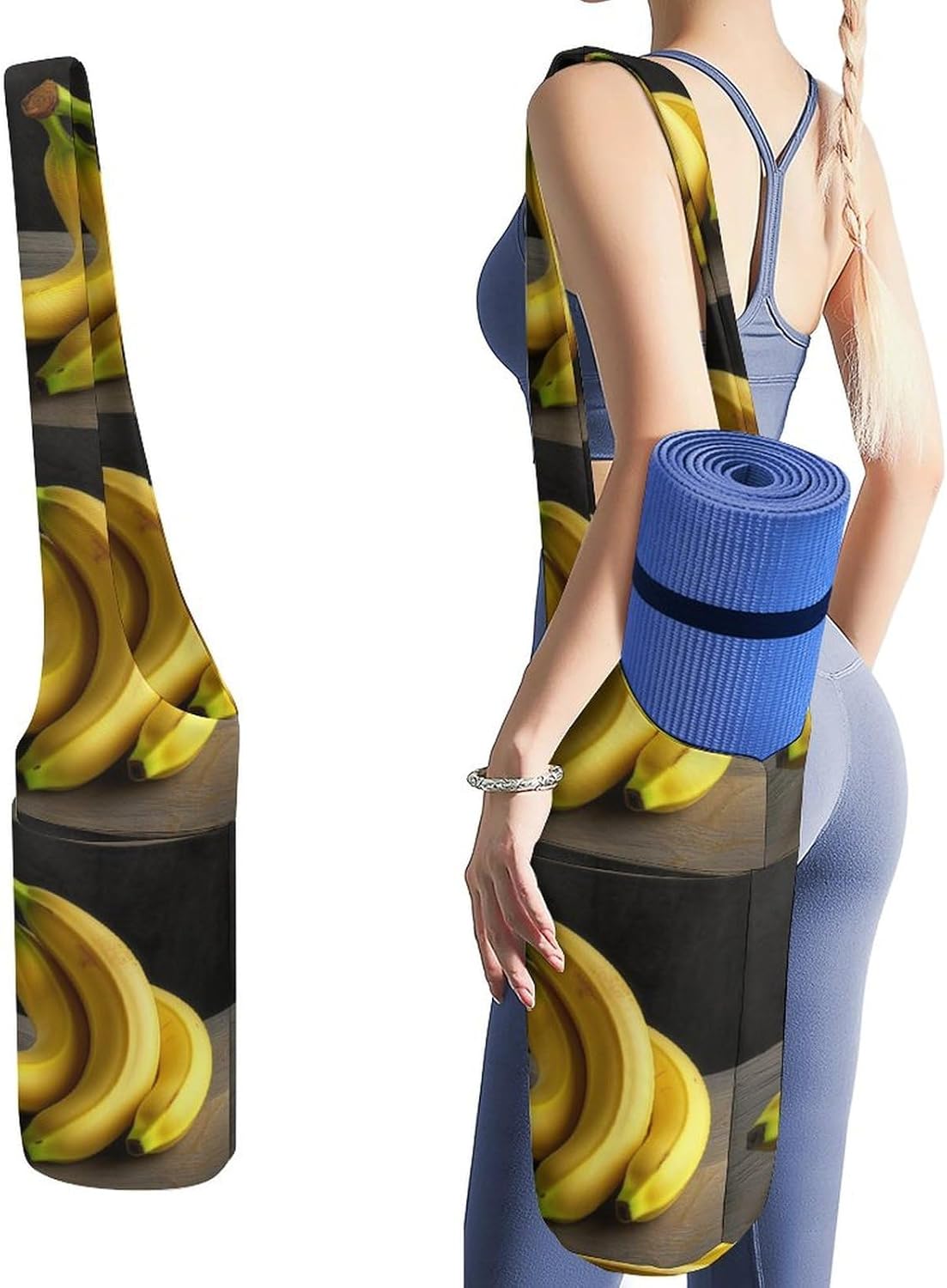 Canvas Yoga Bag,Yellow Banana Printed Yoga Mat Handbag,Portable Yoga Mat Bag Large Capacity Gym Bag for Men Women Pilates Beach Travel