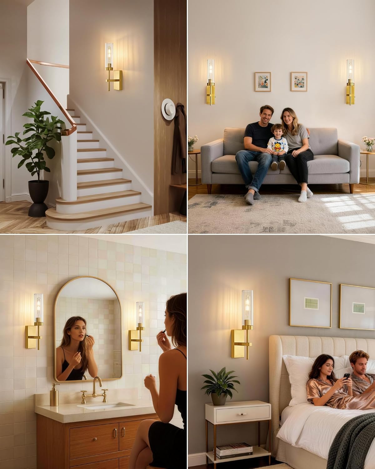 Gold Wireless Modern Battery Operated Wall Sconce Set of 2, Rechargeable Cordless Wall Lights with Remote, Dimmable Wall Lamp Decor for Bedroom Living Room Bathroom Hallway Entryway Stair