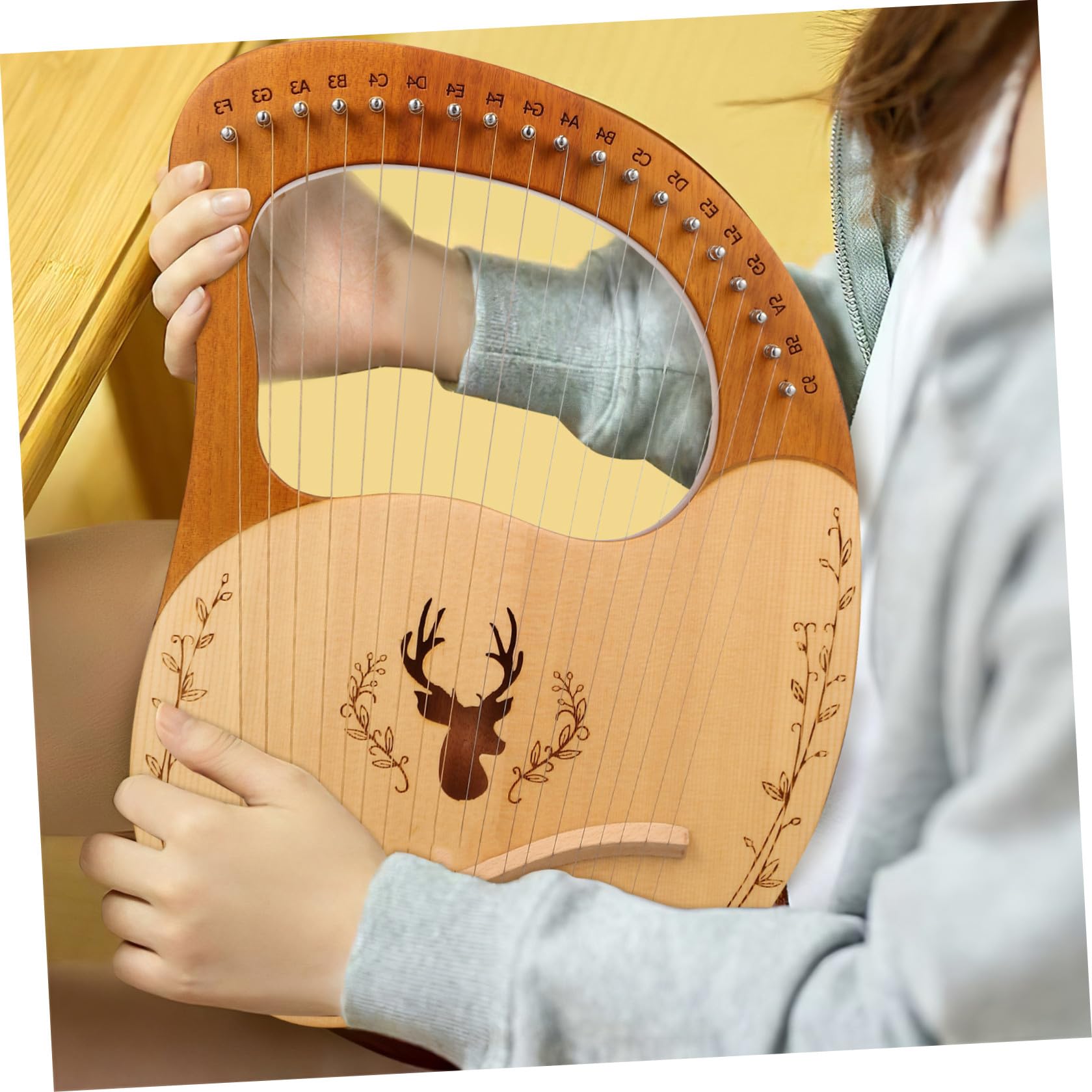 Homoyoyo Set di Arpa Lira in Legno con 19 Corde e Borsa Nera, Strumento Musicale per Principianti con Chiave di Accordatura e Design a Bordo Arrotondato