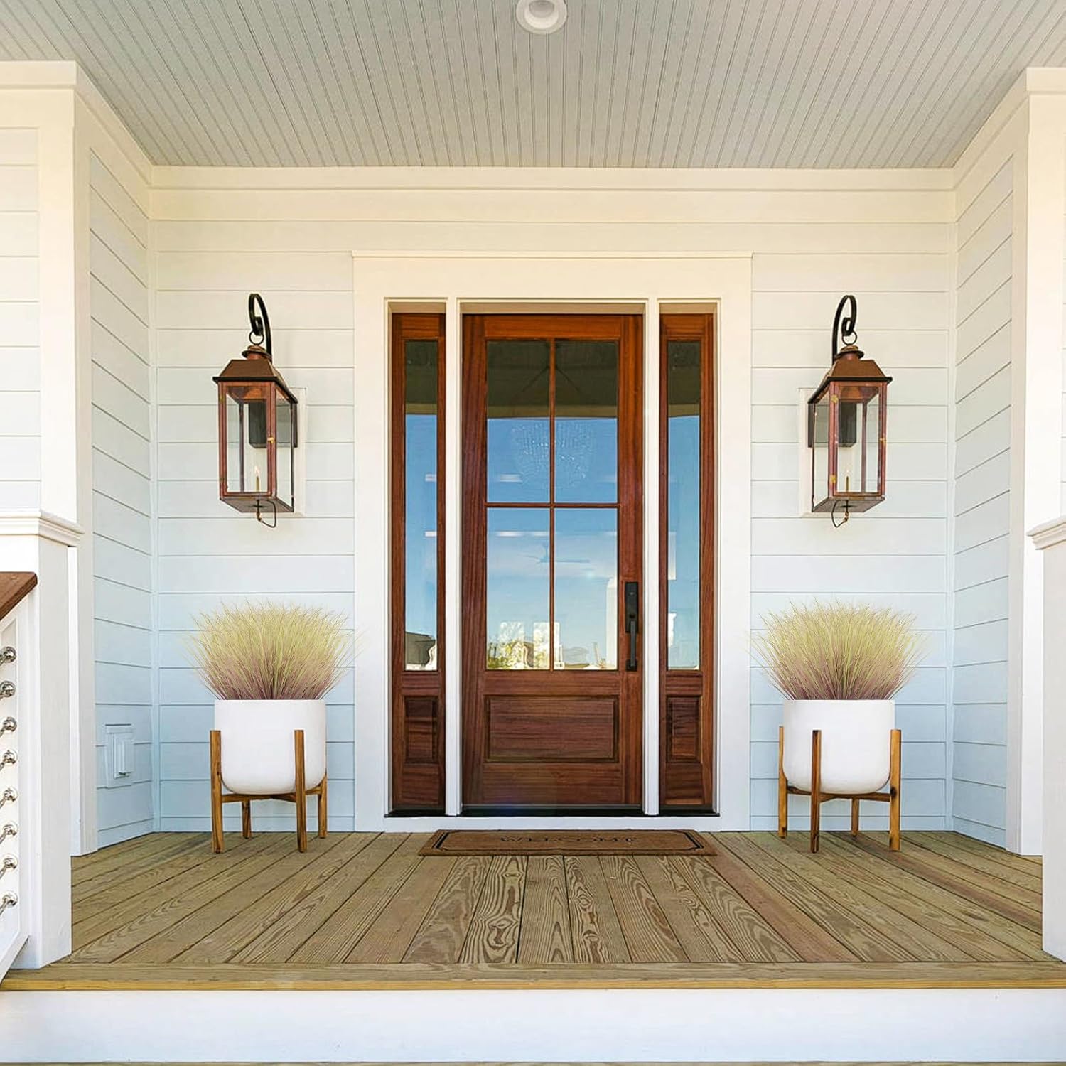 10 Bundles Fake Grass Plants Artificial Plants Outdoor Faux Plants Tall Shrubs Wheat Grass Greenery Stems UV Resistant Onion Grss For Outside Planters Indoor Room Vase Home Decor (Light Purple) - Image 5