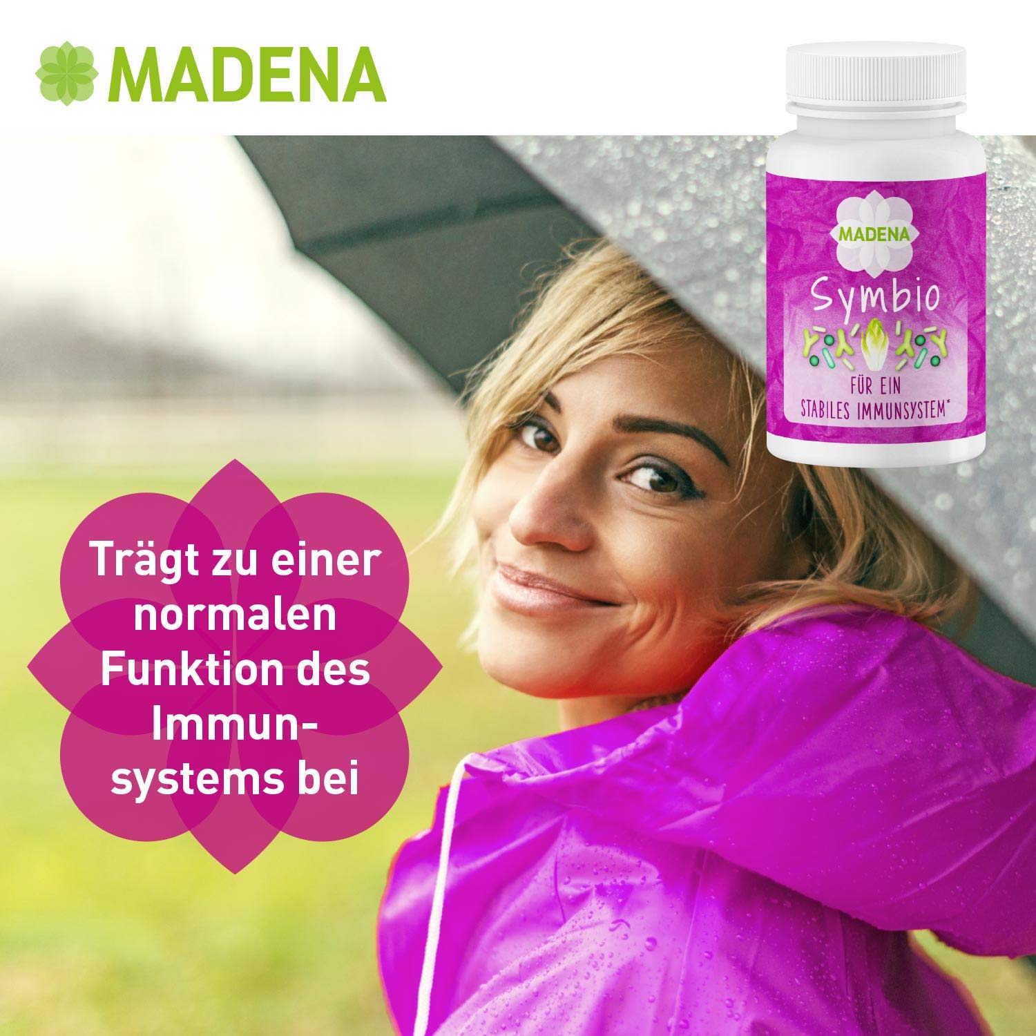 MADENA Symbio Darmbakterien, Kulturen Komplex mit Lactobacillus und Bifidobakterium Bifidum Kulturen, Inulin Synergy 1, Vitamin C, 50 Kapseln vegan, zum Immunsystem stärken