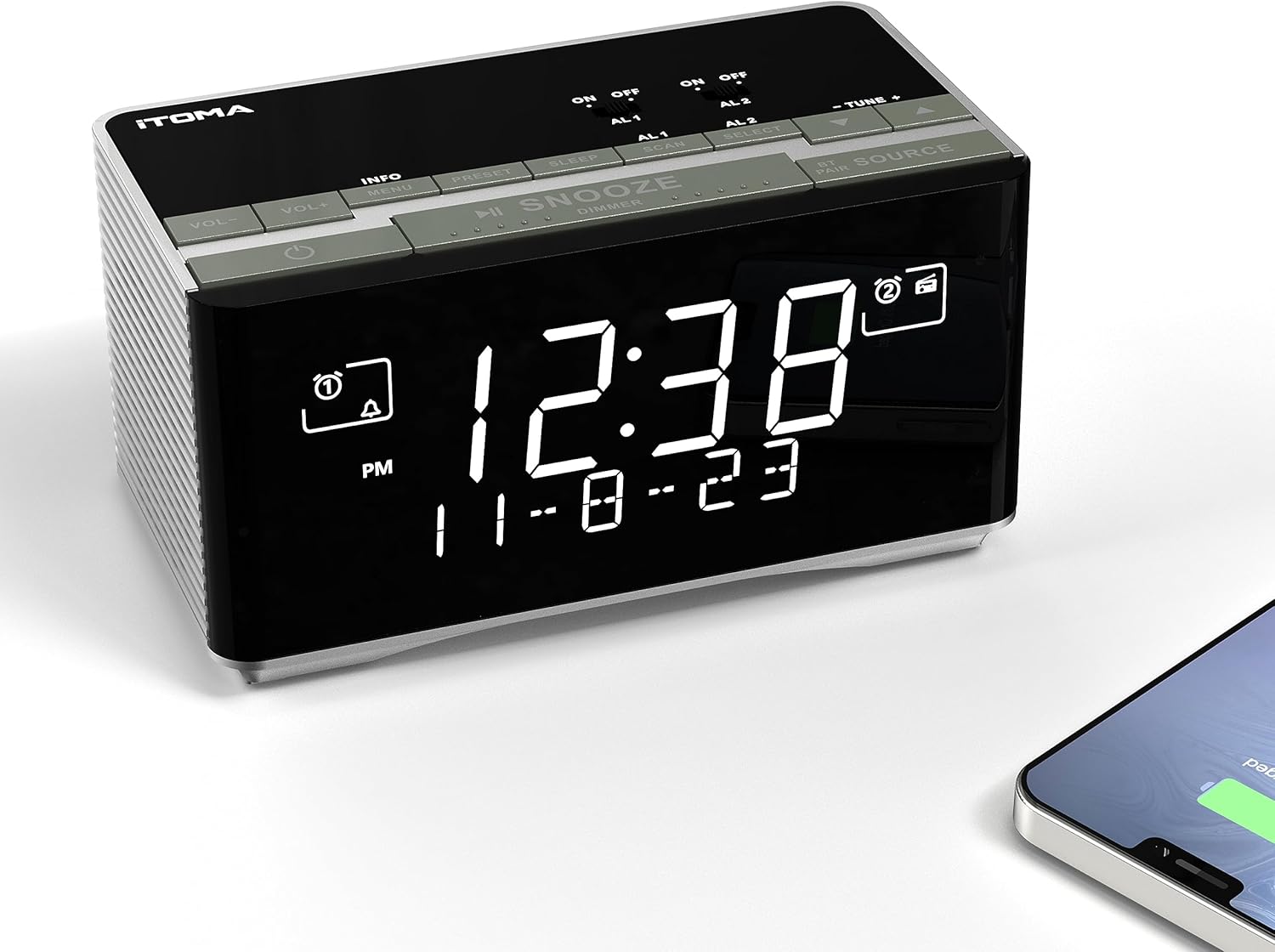 iTOMA FM & DAB Radio Alarm Clock with USB Charging Port, Bluetooth