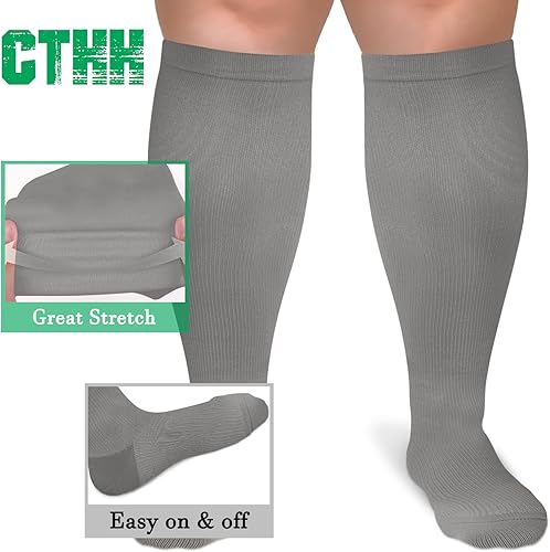 Miniatura 26 de Paquete de 3 calcetines de compresión de talla grande para mujeres y hombres, medias extra anchas hasta la rodilla para soporte de circulación